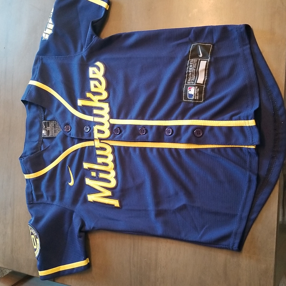 Milwaukee Brewes Jersey, Yelich, Youth Small. 50th Anniversary edition.
